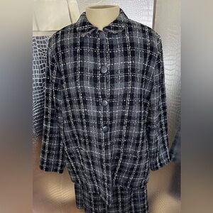 Emmelle Vintage Plaid Gray White Black Skirt Suit Size Small and Medium